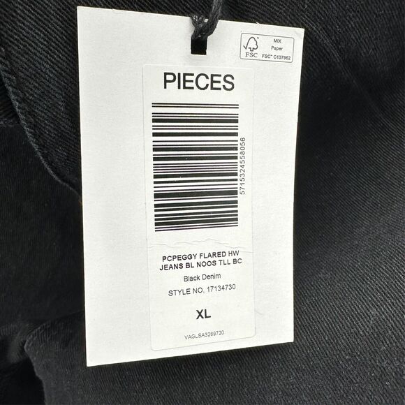 ASOS Pieces Peggy High Waist Flare Jeans Womens XL Black Stretch Preppy City NWT - Picture 9 of 12